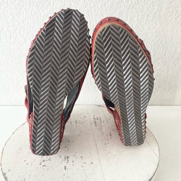 Lane Boots LEXINGTON Womens Red Wedges 10 Western Sandals Cowgirl Wooden Heels - Picture 8 of 10